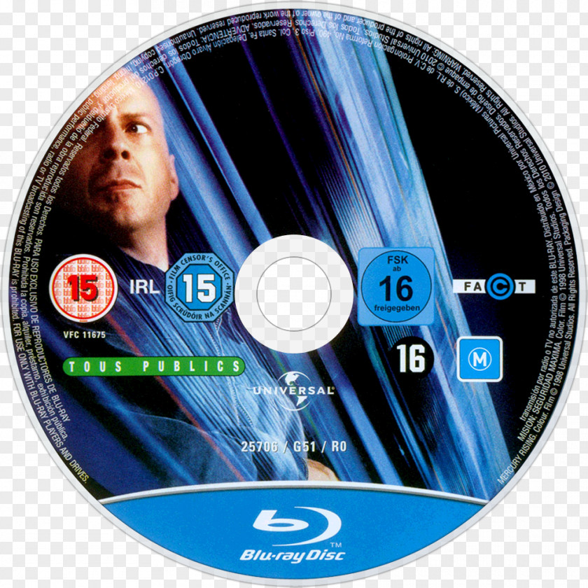 Bruce Willis Compact Disc Blu-ray Mercury Rising Disk Image PNG