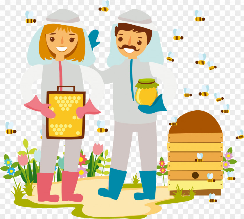 Vector Bee Husband And Wife Beekeeper Beekeeping Illustration PNG