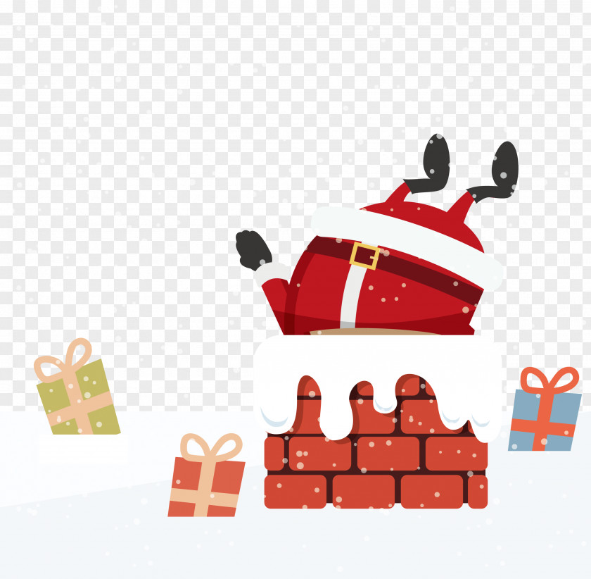 Cartoon Santa Claus Distributed Gifts Chimney PNG