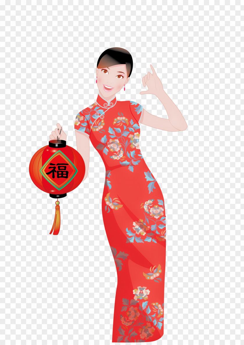 Vector Rooster Women Wear Bubble Chinese New Year Years Day PNG