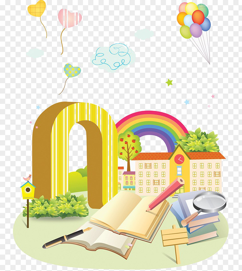 Cartoon Balloon Rainbow Building Architecture Illustration PNG