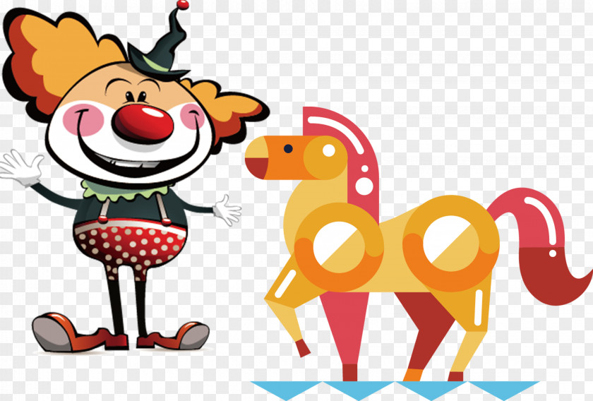 Hand-painted Clowns And Horses Cartoon Character Greeting Card Clip Art PNG
