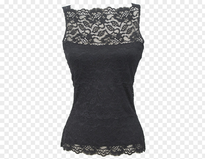 Lace Black Sleeveless Shirt Shoulder Blouse M PNG