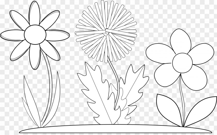 Misty Meadow Floral Clipart Set Cut Flowers Plant Stem Coloring Book Design PNG
