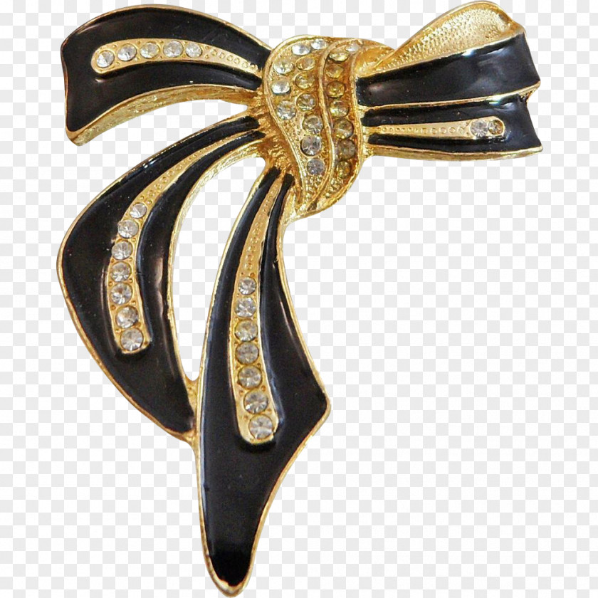 Gold Ribbon Black Brooch PNG