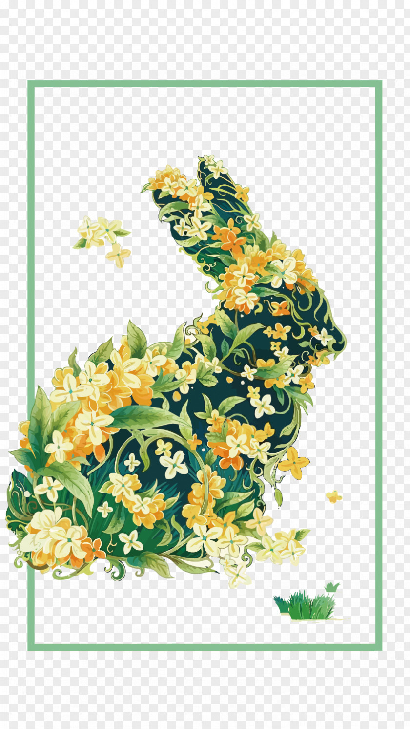 Vector Flowers And Bunny Flower Illustration PNG