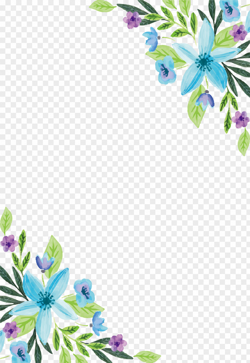 Water Color Blue Flower Border Watercolor Painting Floral Design PNG