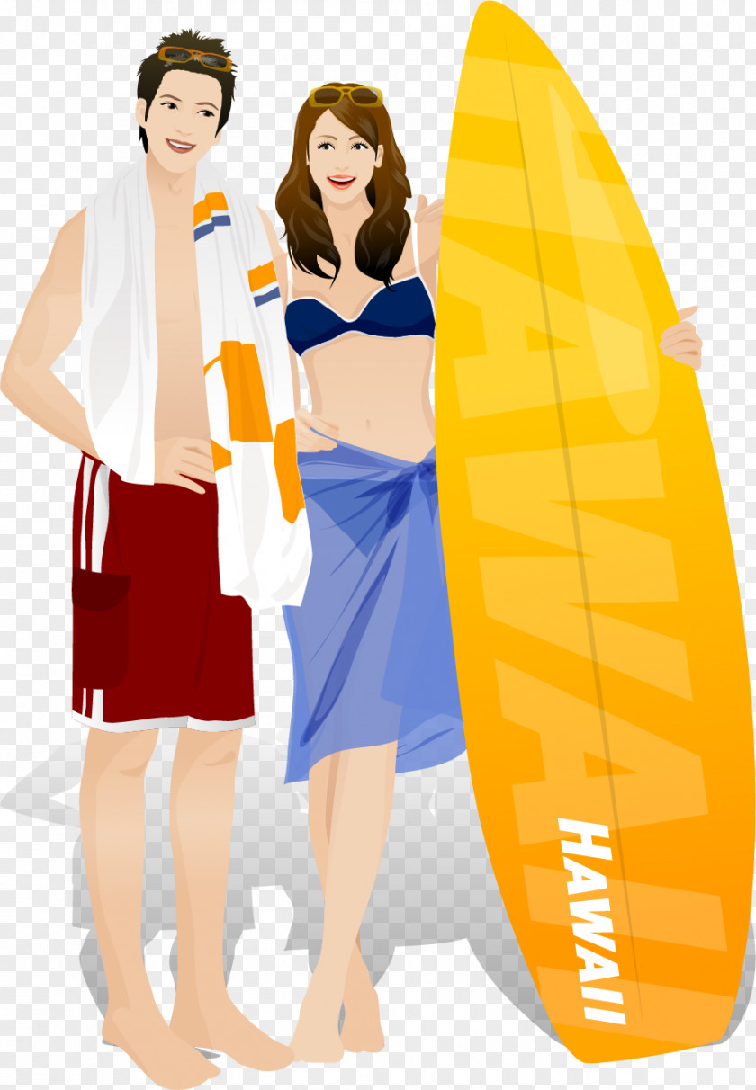 Vector Hand-painted Beach Vacation Couple Euclidean Drawing Illustration PNG