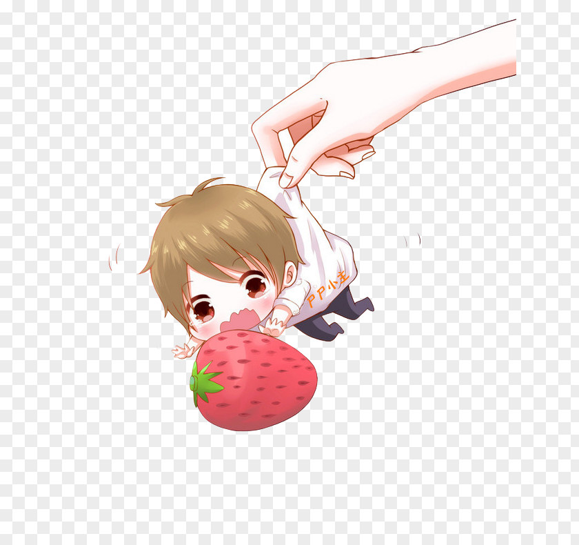 Q Version Of The Small Boy With Strawberry Q-version Aedmaasikas PNG