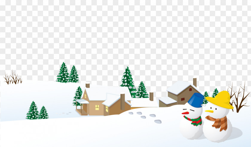 Creative Cartoon Snow Snowman Winter Landscape PNG