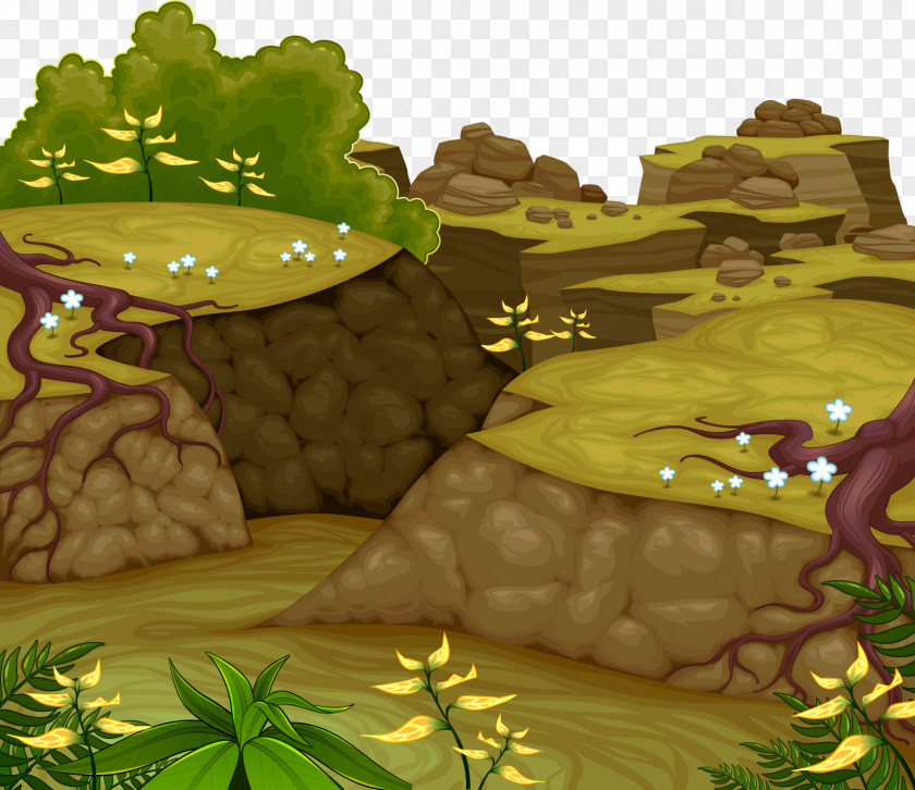 Vector Mountain Stone Path Cartoon Theatrical Scenery Illustration PNG