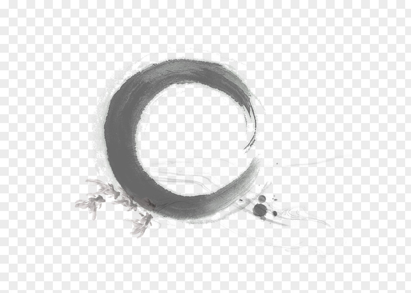 Chinese Fountain Ring Ink Brush Circle Chinoiserie PNG