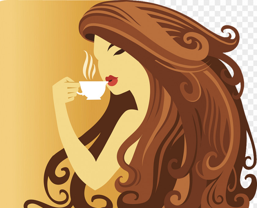 Elegant Lady Coffee Decorative Map Tea Caffxe8 Americano Cafe Illustration PNG