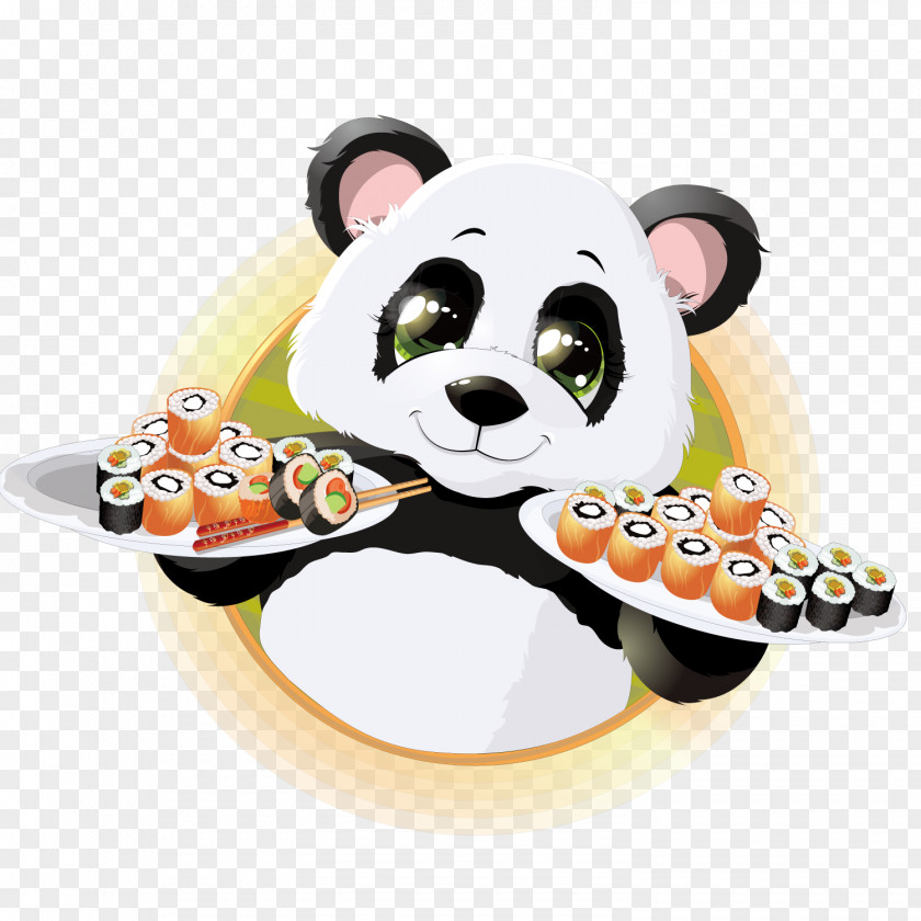 Cartoon Panda Sushi Giant Japanese Cuisine Illustration PNG