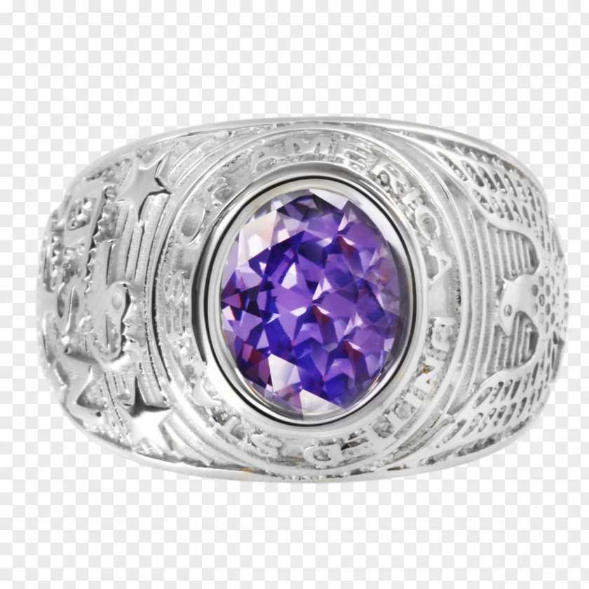 Sapphire Amethyst Chevalière Ring Silver PNG