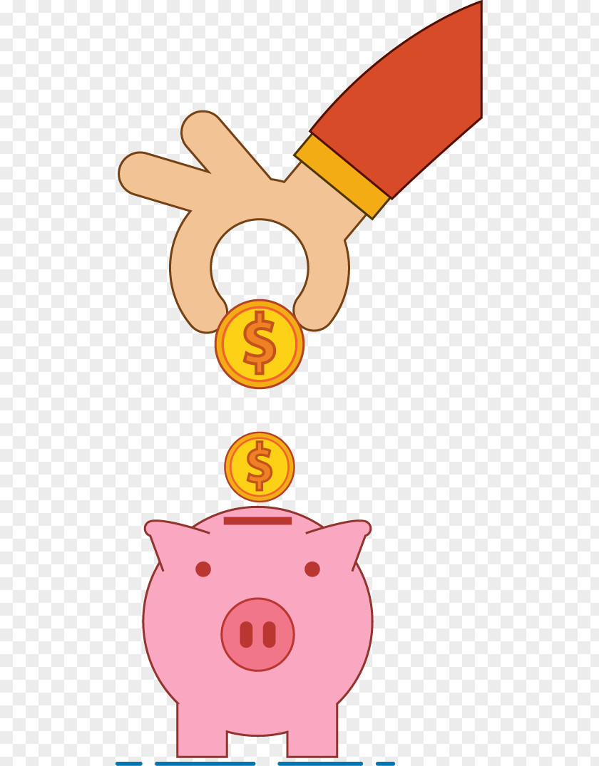 Gold Coin Into Piggy Bank PNG