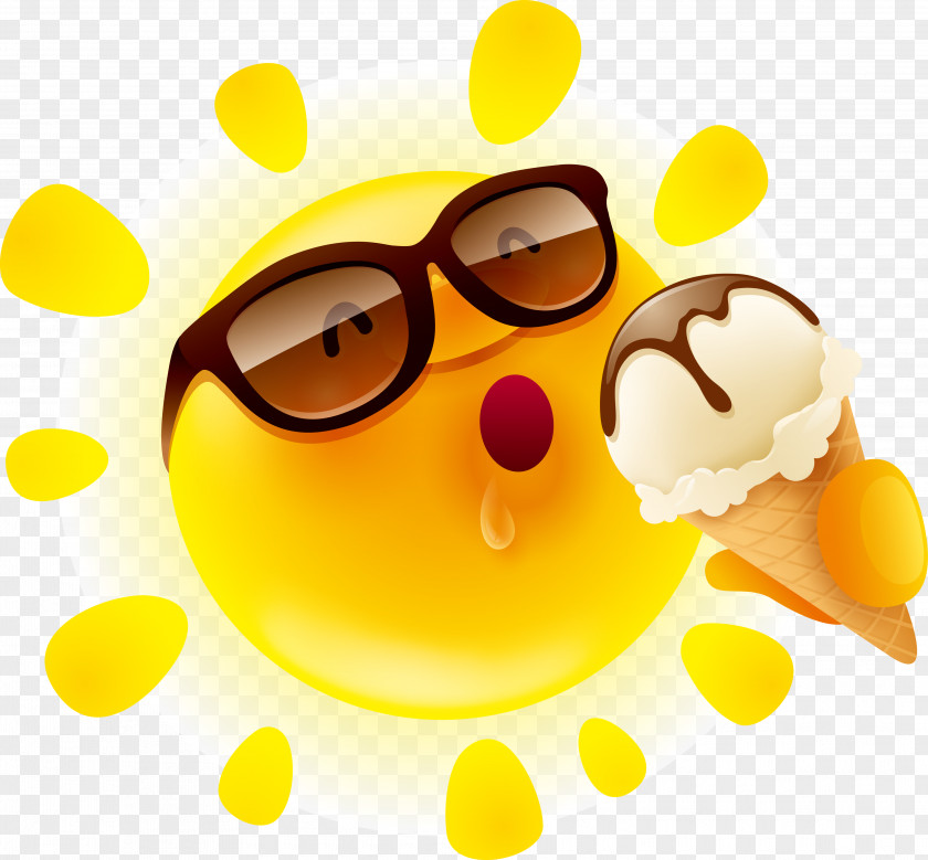 Cartoon Sun Ice Cream Cone PNG