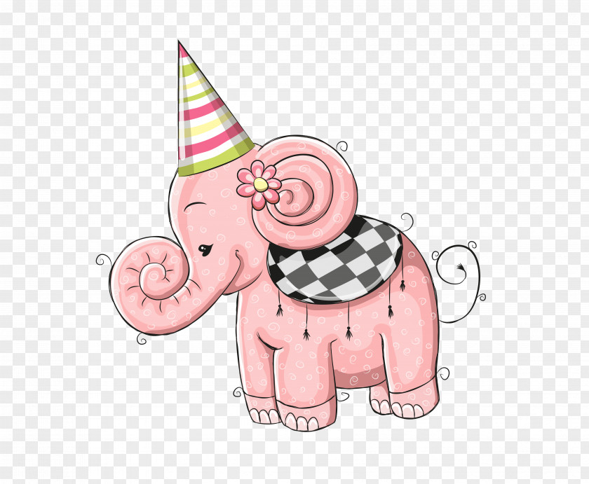 Cartoon Baby Elephant Birthday Greeting Card Illustration PNG