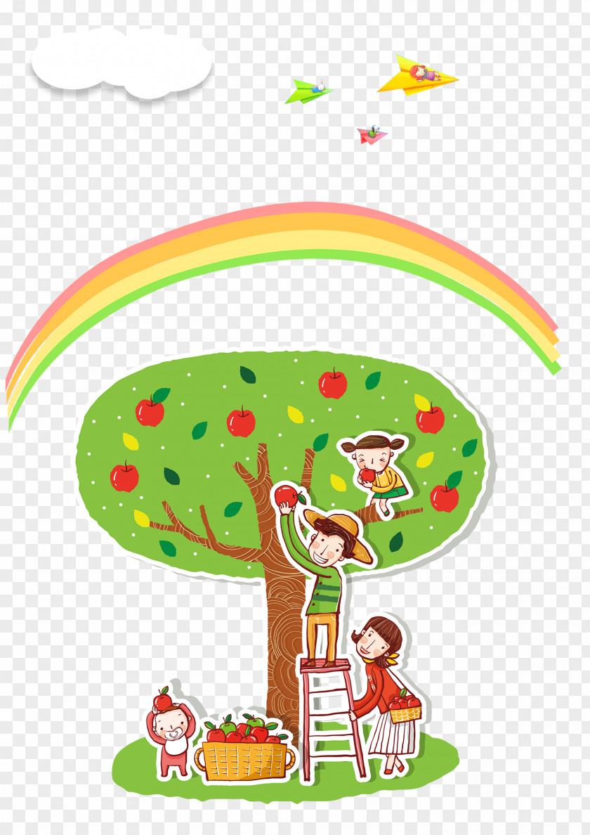Apple Tree And Rainbow Cartoon PNG