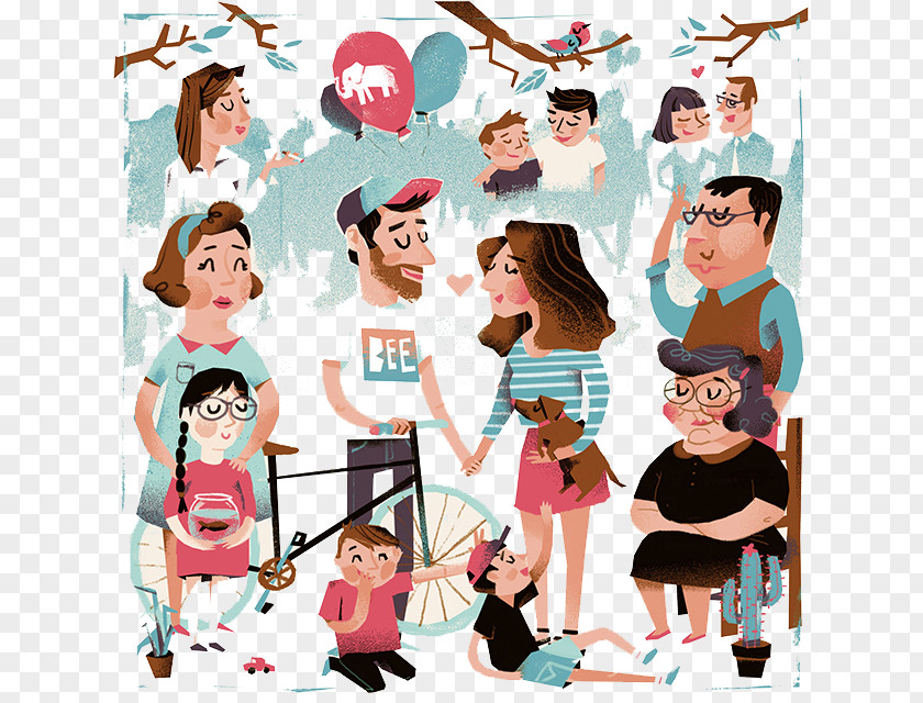 Harmony Of Family Members Cartoon Drawing Illustration PNG