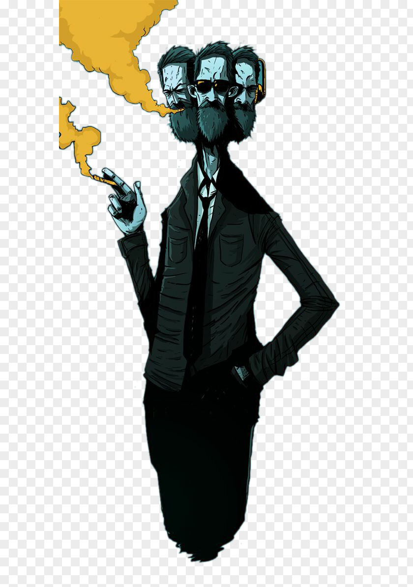 Smoking Three Headman Drawing Art Illustration PNG