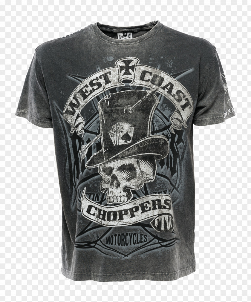 West Coast Choppers Black-Grey Cash Only T-Shirt Motorcycle Clothing PNG