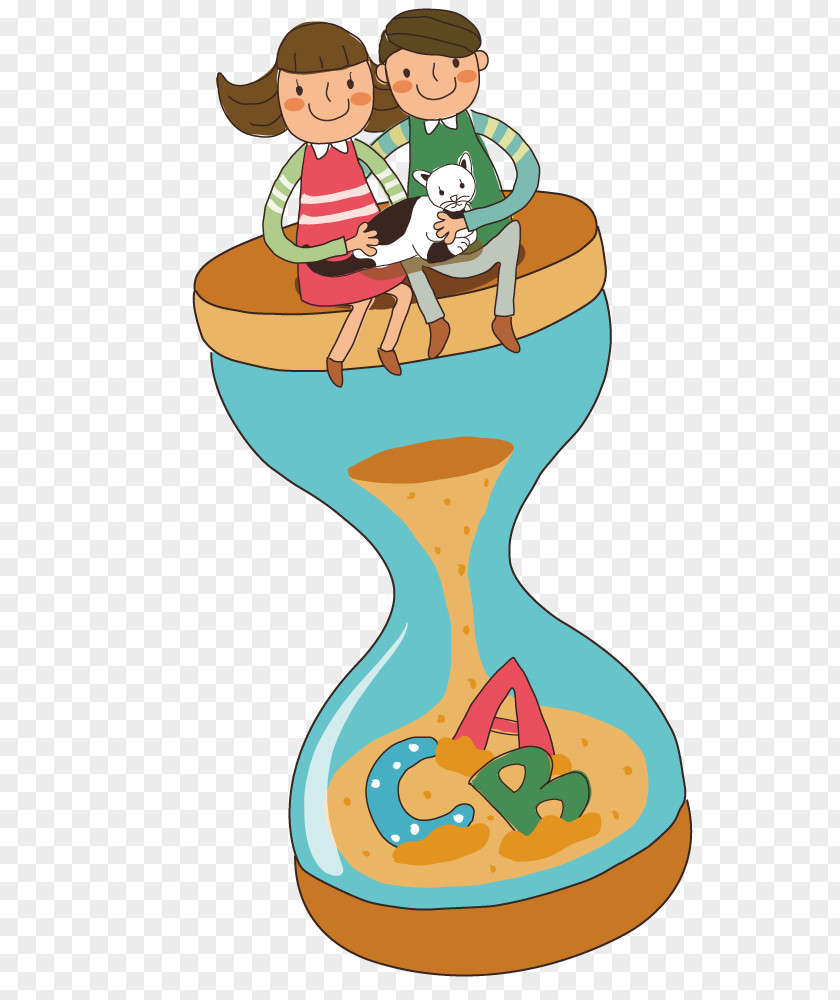 Couple Sitting On Hourglass Tablet Computer Download PNG