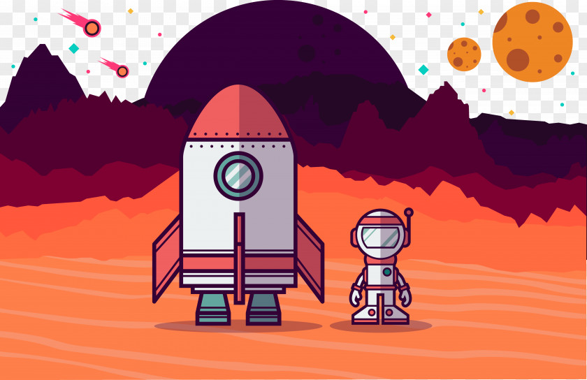 Flat Rocket And Astronaut Vector Material Illustration PNG
