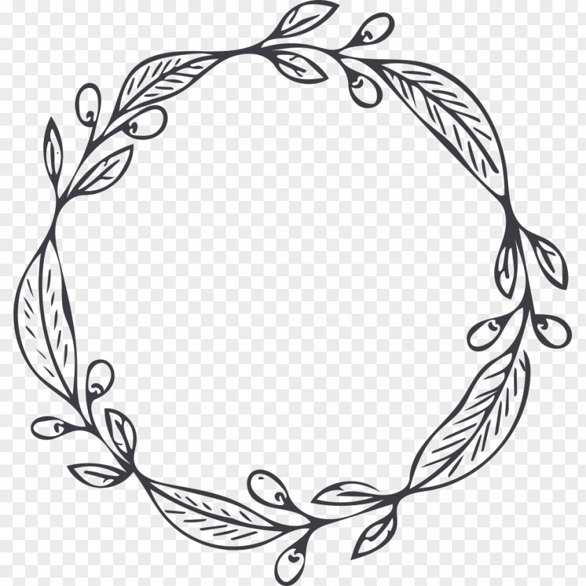 Hand Painted Plants Wreath Drawing Clip Art PNG
