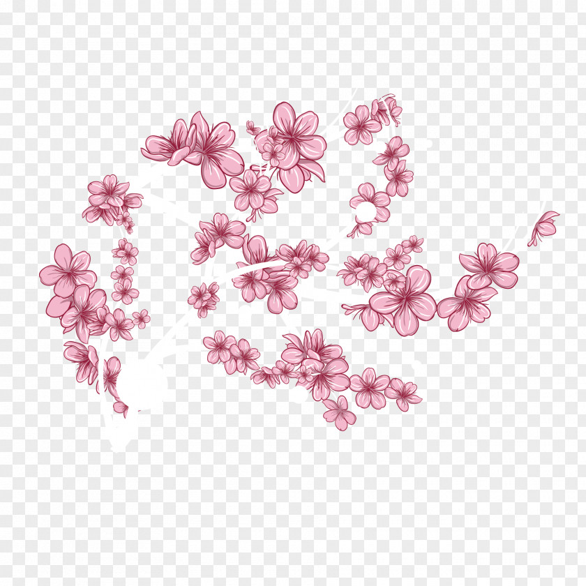 Vector Japanese Pink Cherry Blossom Floral Design Petal Flower Pattern PNG