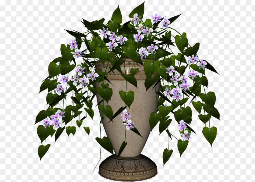 Violet Floral Design Flowerpot Houseplant PNG