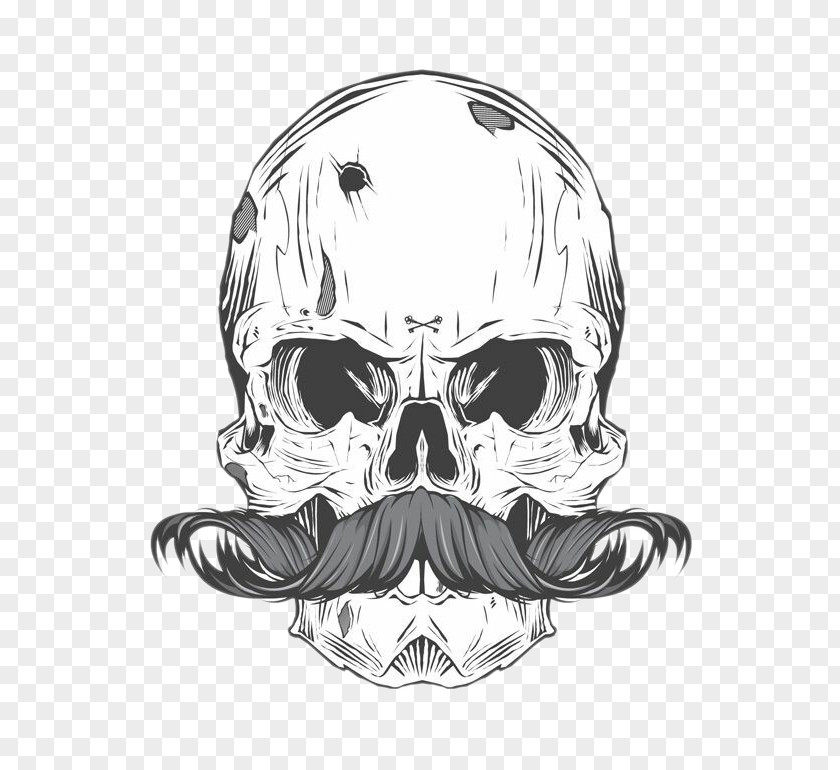 Bearded Skull Calavera Finger Moustache Tattoo PNG