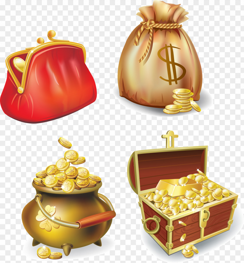 Gold Coin Pocket Wallet Vector Icon PNG
