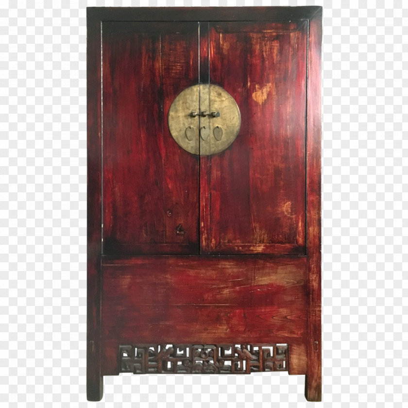 Chinese Wedding Clock Wood Stain Antique Rectangle PNG