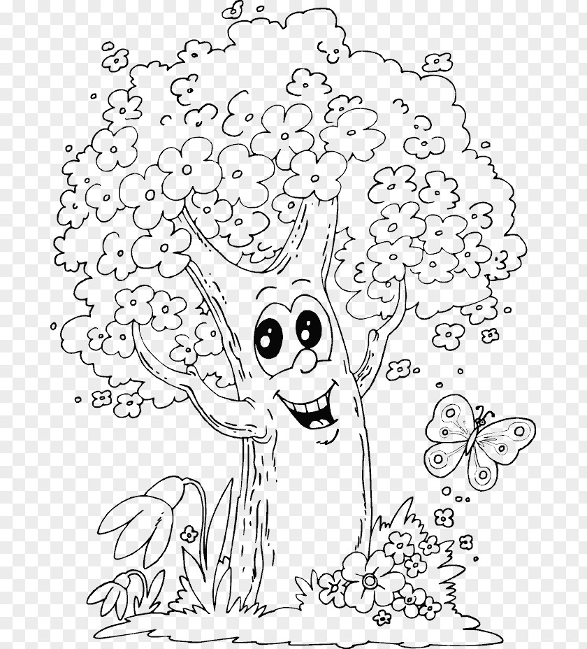 Tree Coloring Book Child Page PNG