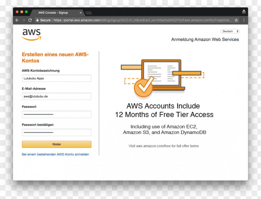 Account Information Amazon.com Amazon Web Services Elastic Compute Cloud Relational Database Service Application Software PNG