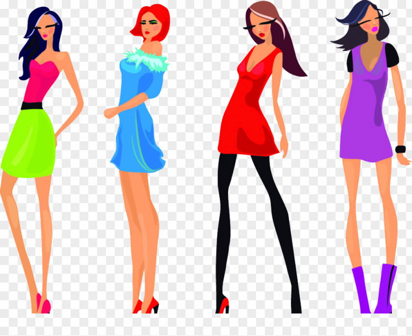 Fashion Model Woman Cartoon Illustration PNG