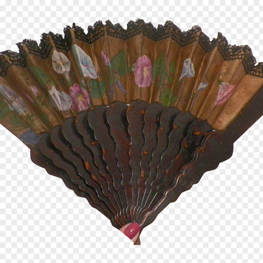 Hand-painted Vintage Lace Hand Fan Silk Brown PNG