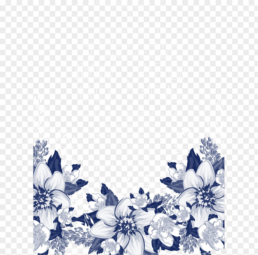 Vector Blue Flowers Invitations Petal Black And White Pattern PNG