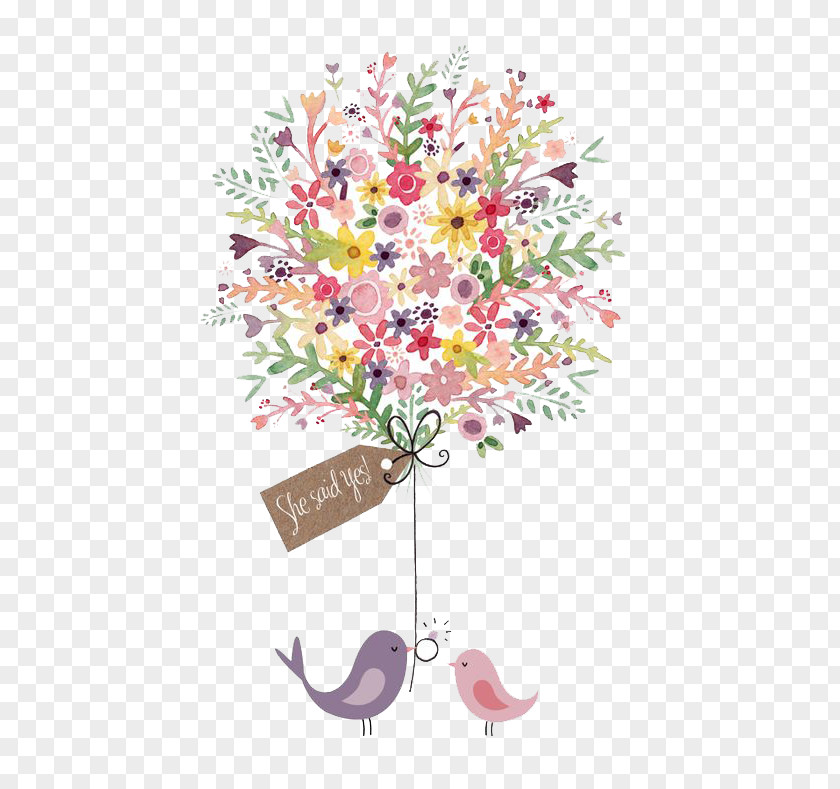 Watercolour Flower Engagement Ring Pin Paper PNG