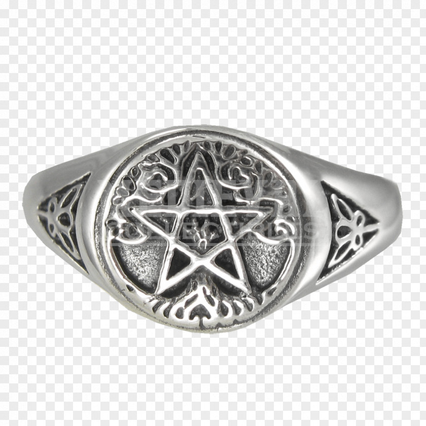 Ring Silver Wicca Pentagram Pentacle PNG