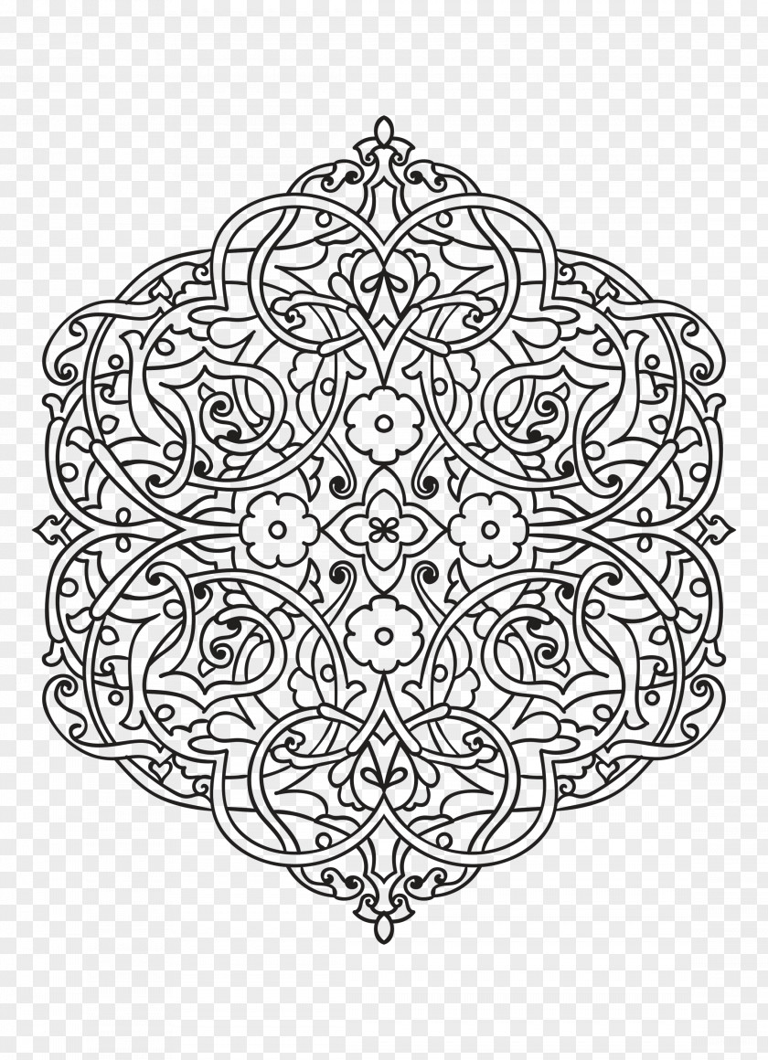 Mandala And Floral Elements Motif Drawing Black White Pattern PNG