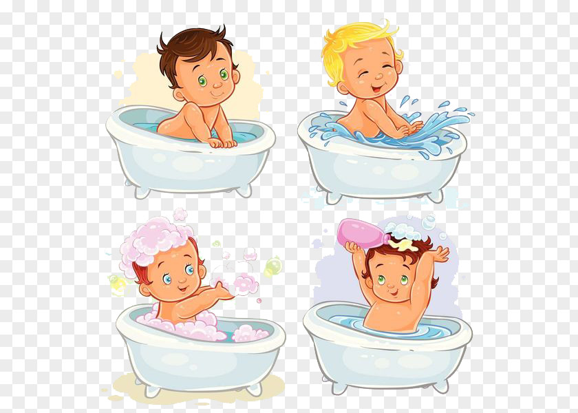 4 Little Babies In The Bathtub Bathing Stock Illustration PNG