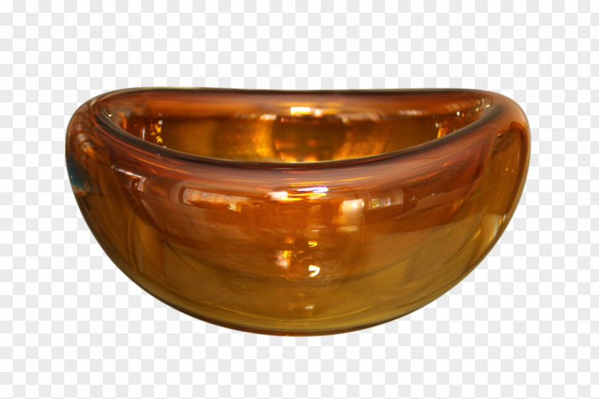 Bamboo Bowl Glass Caramel Color Amber PNG