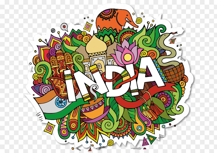 India Doodle Art Lettering PNG