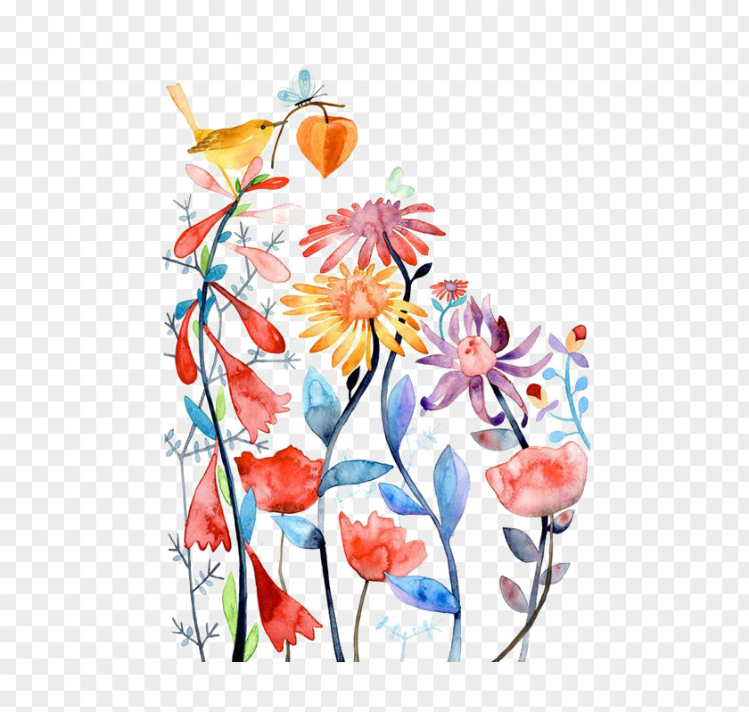 Watercolor Flowers Watercolour Bird Paper Painting PNG
