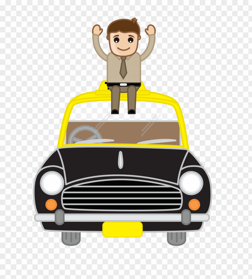 Cartoon Happy Businessman Sitting Car India Taxi Driving PNG