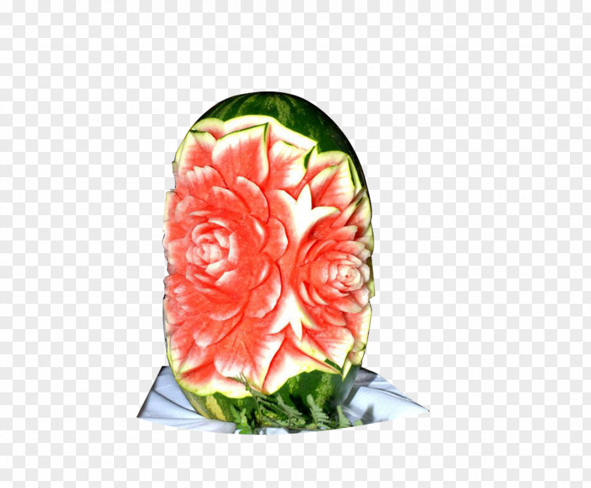 Carved Watermelon Mukimono Petal Peach Garnish PNG