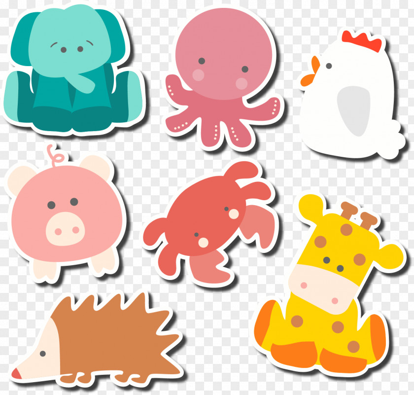 Seven Cute Animal Stickers Vector Material Cartoon Clip Art PNG