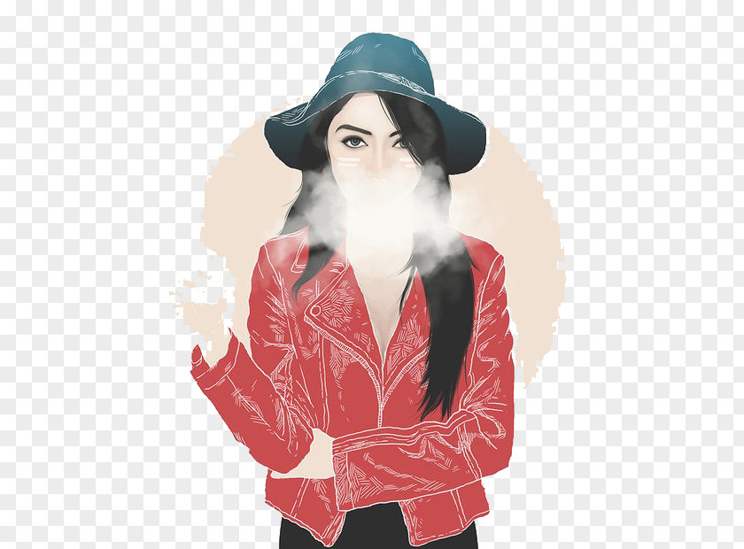 Illustrator Graphic Design Digital Illustration Drawing PNG design illustration Illustration, Red Simple Smoke Girl clipart PNG